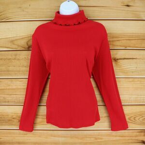 Blair Knit Top Lightweight Sweater Womens Sz L Red Ribbed Turtleneck Long Sleeve